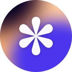 Designer Daily Report Logo. A blue and pink gradient circle, with a minimalist white flower in the center.